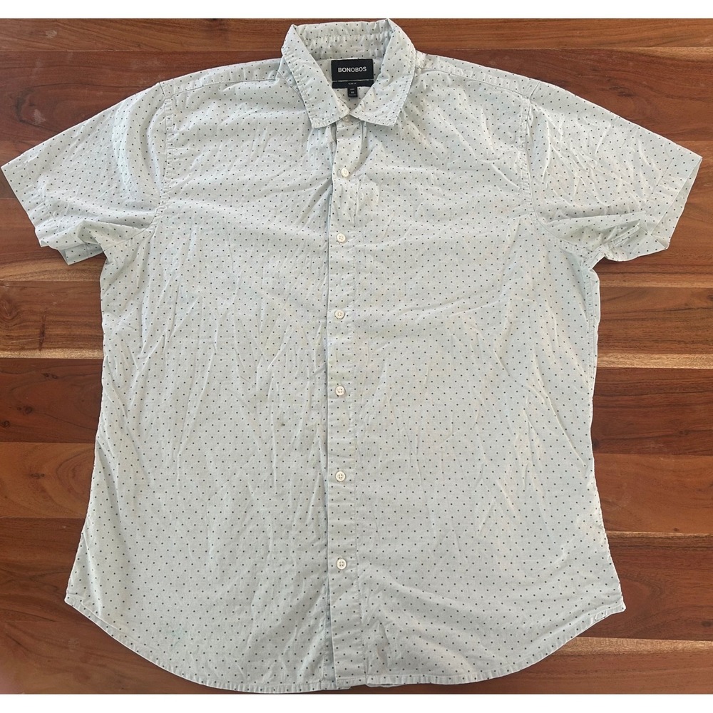 Bonobos Slim Fit Long XXL Short Sleeve Polka Dot Button Down Shirt Mint Green